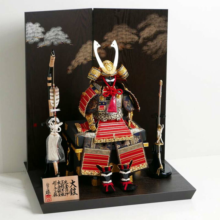 楽天市場】甲子之天山7号純金箔押小札赤糸威大鎧金屏風 鎧飾り 雄山作 