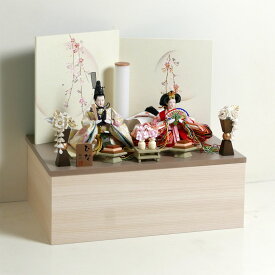 雛人形 桜模様衣装 オレンジと黄色の桜柄衣装の雛人形 月に桜段違い屏風 収納飾り コンパクト収納飾り ひな人形 親王飾り 桃の節句 ひな祭り 女の子 初節句 お祝い