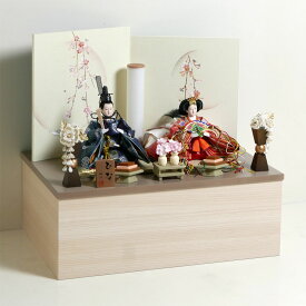 雛人形 桜模様衣装 ピンクと青の有職文様衣装雛人形 月に桜段違い屏風 収納飾り コンパクト収納飾り ひな人形 親王飾り 桃の節句 ひな祭り 女の子 初節句 お祝い