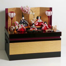 雛人形 オレンジ桜花柄衣装の雛人形 船盛おせち 絹張金屏風 収納飾り コンパクト収納飾り ひな人形 五人飾り
