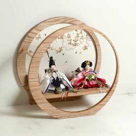 雛人形 かわいいお顔 淡いピンク衣装の極小雛人形桜刺繍月型飾り ひなにんぎょう ひな人形 親王飾り 平飾り 桃の節句 ひな祭り 女の子 初節句 お祝い