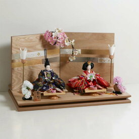 雛人形 オーソドックスな花柄衣装の雛人形木目屏風紅白桜親王飾り 親王飾り 平飾り ひな人形 桃の節句 ひな祭り 女の子 初節句 お祝い