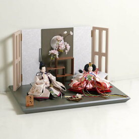 雛人形 おしゃれ モカ色の桜刺繍衣装雛人形 フレーム桜 グレー 親王飾り 親王飾り 平飾り ひな人形 桃の節句 ひな祭り 女の子 初節句 お祝い