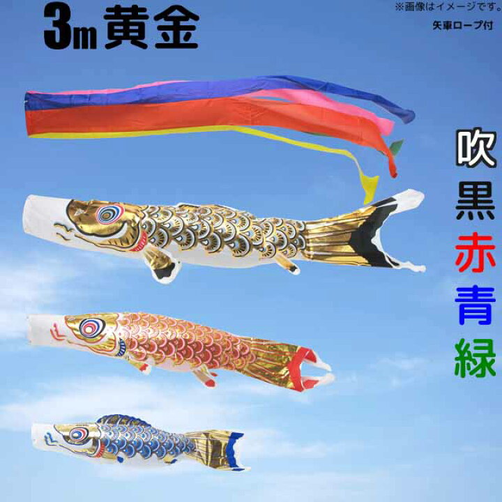 楽天市場】鯉のぼり 黄金鯉 こいのぼり 庭園用3m 鯉4色7点セット 