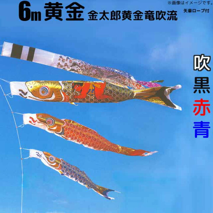 楽天市場】鯉のぼり 黄金鯉金太郎黄金龍吹流し鯉 こいのぼり 庭園用6m 
