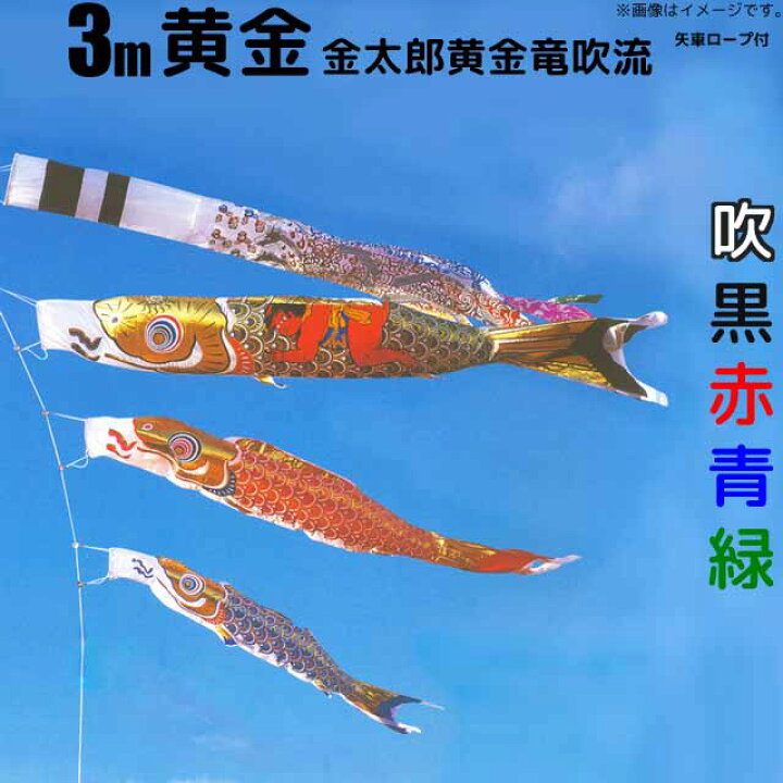 楽天市場】鯉のぼり 黄金鯉金太郎黄金龍吹流し鯉 こいのぼり 庭園用3m 