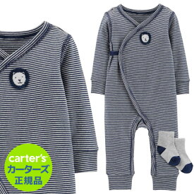 安心のカーターズ正規品 （Carter's）コットンカバーオールと靴下のお得なセット（Baby Lion）【カバーオール 綿 ジャンプスーツ 防寒 パジャマ 部屋着 寝巻 ベビー 赤ちゃん 靴下】