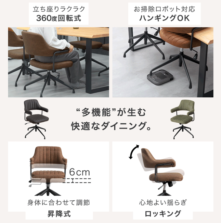 楽天市場】お掃除ロボ対応 回転式ダイニングチェア 1脚 / 2脚セット