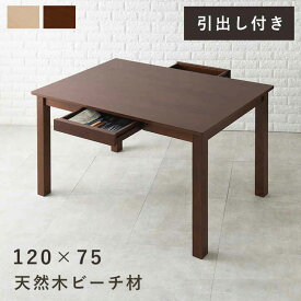 【ポイント2倍！マラソン期間中！】 天然木 ダイニング テーブル 引出し付き 120x75cm 4人掛け 高さ70cm 幅120cm 単品 テーブル 収納 北欧 木製 北海道追加送料 沖縄 離島別途送料見積もり MI-8610