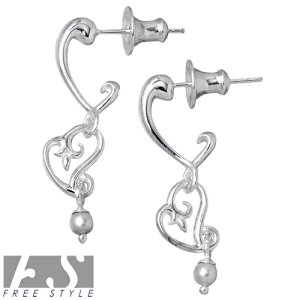 【ポイント5倍!30日限り!】 フリースタイル FREE STYLE ハート チャーム パール シルバー ピアス アクセサリー 2個売り 両耳用 ペア シルバー925 スターリングシルバー FSE-843