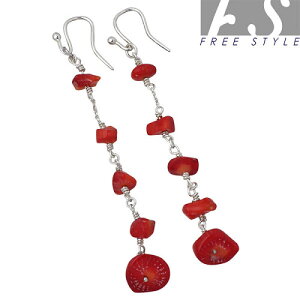 【ポイント5倍!マラソン期間中!】 フリースタイル FREE STYLE レッドコーラル チャーム シルバー ピアス アクセサリー フックタイプ 2個売り 両耳用 シルバー925 スターリングシルバー FSH006FSC