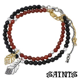 セインツ SAINTS CZ フェザー ペア ブレスレット アクセサリー レッドメノウ オニキス キュービック シルバー925 スターリングシルバー SSB2-86GD87BK-P