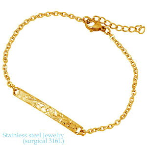 【ポイント5倍!マラソン期間中!】 ステンレス ブレスレット アクセサリー 金属アレルギー対応 ハワイアンジュエリー ハワジュ メンズ K24 キュービック プルメリア 医療用サージカル316L