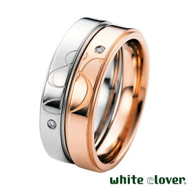 ホワイトクローバー white clover ペア リング 指輪 アクセサリー 金属アレルギー対応 & アンド ステンレス ダイヤモンド 7～13号 13～19号 アレルギーフリー 刻印可能 4SUR053GO-SV-P
