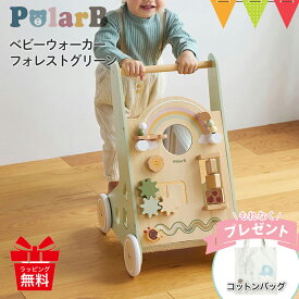 ＼コットンバッグ付／ポーラービー アクティビティベビーウォーカー フォレストグリーン｜木製 おもちゃ 手押し車 カタカタT0Y
