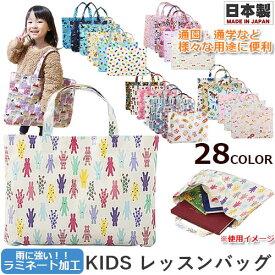 【日本製　雨に強い加工】レッスンバッグ　ラミネート加工　男の子・女の子 豊富なカラー 撥水 防水 日本製 お名前タグ付き 内ポケット付き 防水 通園・通学 手さげバッグ サブバッグ 絵本かばん 習い事 子供 ベビー キッズ【フジキ】