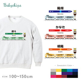 名入れ 名前入 （3両 電車）長袖 トレーナー プレゼント お誕生日 内祝い お祝い 100 110 120 130 140 150 男の子 女の子 ギフト 兄弟 姉妹 おそろい リンク コーデ 子供服 キッズ 服 名入れ スウェット お出掛け 帰省 旅行 出産祝い パパ ママ なつ　　sw