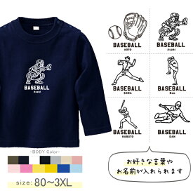 野球 名入れ 長袖 Tシャツ [ 長T 野球イラスト ] スポーツ ボール お誕生日 プレゼント 試合 応援 運動 こども服 キッズ ジュニア ベビー おそろい 兄弟 姉妹 リンク お出掛け 帰省 旅行 出産祝い パパ ママ なつ　 lt