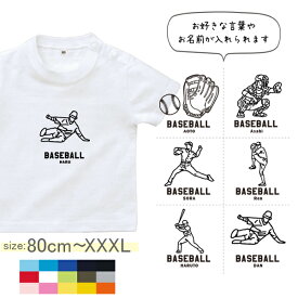 半袖 Tシャツ 野球 名入れ 名前入 スポーツ お名前入り ［半T 野球イラスト ] 試合 部活 習い事 誕生日 プレゼント 大人 おとな サイズ こども服 キッズ ジュニア ベビー おそろい 兄弟 T お出掛け 帰省 旅行 出産祝 パパ ママ ドライ 速乾 なつ サマー st std