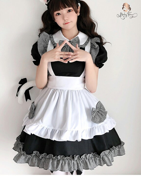 楽天市場 コスプレ 家政婦 メイド服 可愛いロリータ ワンピースメイド エプロン衣装 4点セット 大きいサイズ リボン コスチューム ハロウィン 文化祭 学園祭 ベビーフェイス