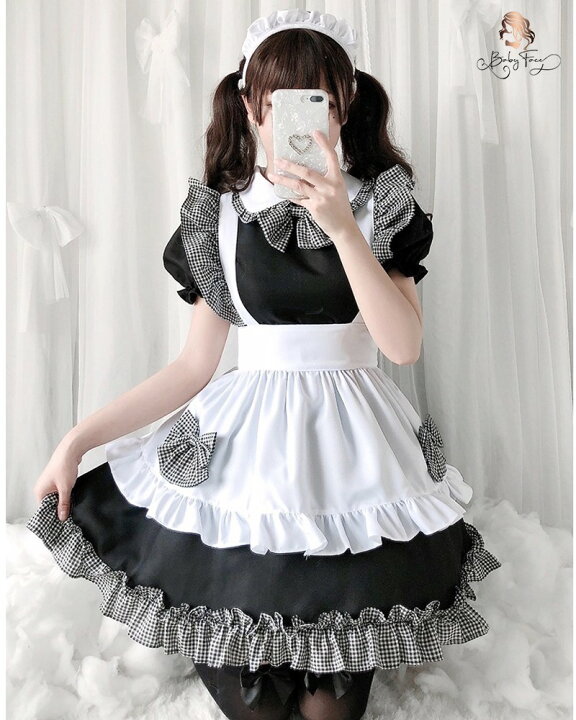 楽天市場 コスプレ 家政婦 メイド服 可愛いロリータ ワンピースメイド エプロン衣装 4点セット 大きいサイズ リボン コスチューム ハロウィン 文化祭 学園祭 ベビーフェイス