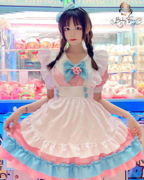 ♥4点セット♥メイド服 コスプレ ハロウィン 仮装 ピンク レディース エプロン