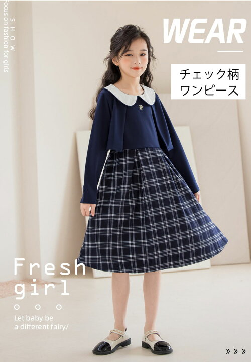 楽天市場】新作 女の子 白襟ワンピース ネイビー キッズ 長袖 春秋 冬 