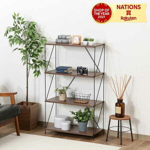 EZBOワイヤーラック4段 60幅 MBR 不二貿易 組立式 組立簡単 オープンラック オープンシェルフ フリーラック ミドルブラウン