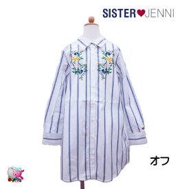 メール便送料無料　SISTER JENNI　2018春夏　先染めブロードワンピース　ストライプ　フラワー　刺繍　シャツワンピ【シスタージェニィ ティーンズ　ガールズ ジュニア　 スクール おしゃれ 子供服 キッズ 女の子】