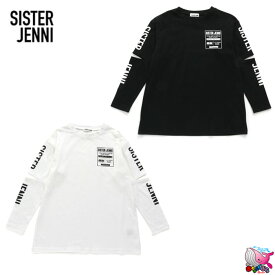 SISTER JENNI 2021 秋冬　袖あきロゴプリントロンT　長袖Tシャツ　オフホワイト　ブラック　袖デザイン　※メール便OK