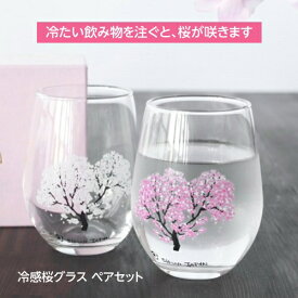 丸モ高木陶器 冷感桜 桜 冷感 グラス 冷感グラス 色が変わる コップ フリーグラス 2個セット ペアセット 325ml×2 日本製