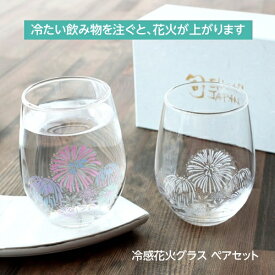 丸モ高木陶器 冷感花火 花火 冷感 グラス 冷感グラス 色が変わる コップ フリーグラス 2個セット ペアセット 325ml×2 日本製