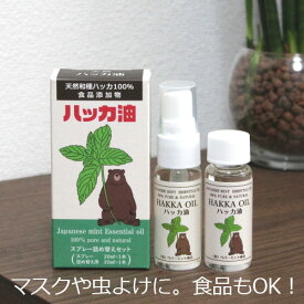 ハッカ油 スプレー&詰替えセット 各20ml 虫除け 蚊 ブヨ カメムシ ゴキブリ ベランダ シャンプー 湯舟 ミント 天然ハッカ油 暑さ対策グッズ ペパーミント商会 日本製 メール便