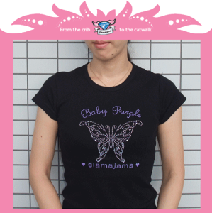Baby Purple×glamajamaスペシャルバージョン♪きらきらおそろいにチャレンジ!レディースTシャツ BUTTERFLY ブラック◆プレゼント・ギフト・出産祝い・お祝い・キッズ・ベビー・赤ちゃんベビ