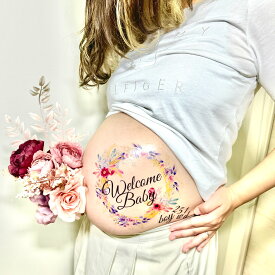 紫フラワー BabyRiver マタニティフォト シール ブランド 可愛い プレゼント 贈り物 マタニティペイントシール マタニティフォトシール タトゥーシール