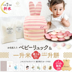 令和7年産 新米 バニーリュック + 一升餅セット or 一升米セット 一升餅リュック うさぎ耳 うさ耳 ベビーリュック 名入れ無料 1歳 誕生日プレゼント リュック 小分け 一升餅 一升米 リ選び取りカード インスタ映え 出産祝い