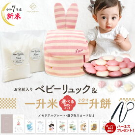 ＼SS期間中ハーネスプレゼント 12/11 1:59迄／令和7年産 新米 バニーリュック + 一升餅セット or 一升米セット 一升餅リュック うさぎ耳 うさ耳 ベビーリュック 名入れ無料 1歳 誕生日プレゼント リュック 小分け 一升餅 一升米 リ選び取りカード インスタ映え 出産祝い
