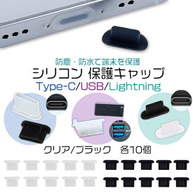 【楽天1位】Type-C/USB/Lightning シリコン 保護キャップ 10個セット クリア ブラック コネクタ USBポート キャップ 保護カバー 防塵キャップ ダストプラグ タイプC USB-C USB-A タイプAスマホ 端末 タブレット パソコン PC ガジェット バッテリー iPhone ミニ定形外送料無料