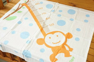 【日本製】BABY STORYベビー用 正方形ガーゼ湯上りタオル身長計目盛り入りさる柄サックスS708