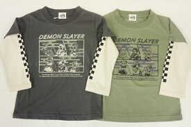 【メール便利用！送料無料】BANDAI鬼滅の刃 フェイクレーヤード長袖TシャツDEMON SLAYER(重ね着風) ER3468 天竺素材 子供服90cm-100cm