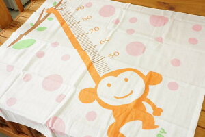 【メール便利用!送料込み】【日本製】BABY STORYベビー用 正方形ガーゼ湯上りタオル身長計目盛り入りさる柄ピンクS708