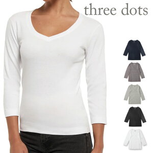 �X���[�h�b�c T�V���c V�l�b�N ������ Three Dots Knit 3/4 Sleeve V-Neck Tee TD005414 ���f�B�[�X �z���C�g �u���b�N �� �� �O���[ AA4S0041