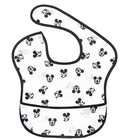 【ゆうパケット選択可】バンキンス Super Bib Mikey Mouse Faces（ブラック×ホワイト)【S-DMK12】6～24カ月 お食事エプロン Disney baby 離乳食準備 洗濯機可能 防水 簡単装着