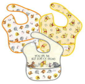 【ゆうパケット選択可】バンキンス Super Bib 3枚セット Pooh Bear&Friends（イエロー）6～24カ月【S3-DWP20】Disney baby 離乳食準備 お食事エプロン 洗濯機可能 防水 簡単装着