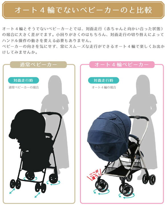 楽天市場】【B品】対面時の旋回がスムーズなベビーカー オート4輪 