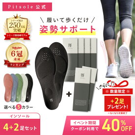 《40%オフクーポン！10/9(金) 1:59まで》【今だけ＋2足！】ピットソール 正規品 インソール ダイエット 中敷 疲れない 姿勢 矯正 立ち仕事 疲れにくい 長時間歩行 アーチサポート 衝撃吸収 扁平足 浮き指 姿勢補整 骨盤サポート 調整 pitsole 4足+2足無料