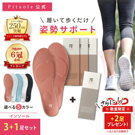 【今だけ+2足】ピットソール 正規品 インソール ダイエット 中敷 姿勢 矯正 立ち仕事 疲れにくい 長時間歩行 アーチサポート 衝撃吸収 扁平足 浮き指 姿勢補整 調整 スニーカー用 pitsole 3足+1足