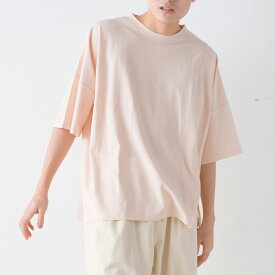 【OMNES】メンズ 梨地ビッグボックス半袖Tシャツ フリーサイズ ボックスTシャツ 無地 五分袖 5分袖 シンプル カットソー