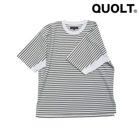 QUOLT 5分袖 ニットソー Tシャツ ユニセックス トップス LINE-BORDER CUTSEW WHITE ホワイト 通勤 通学 旅行 フェス 服装 プレゼント