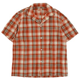 【FIVE BROTHERxBACKDROP】(バックドロップ別注) LIGHT WEIGHT COTTON S/S SHIRT / ライトウェイト コットン 半袖シャツ (オレンジ) バックドロップ 老舗アメカジショップ the back drop アメカジ メンズ 別注 オープンカラー アクションプリーツ